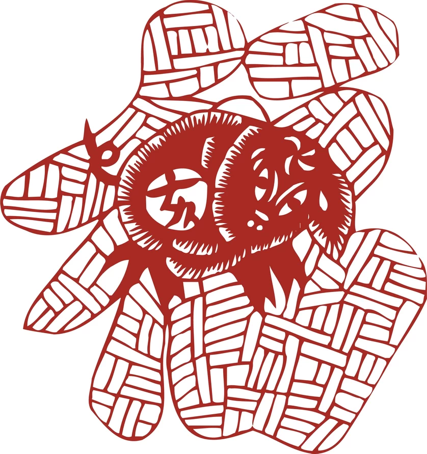 中国风中式传统喜庆民俗人物动物窗花剪纸插画边框AI矢量PNG素材【2642】